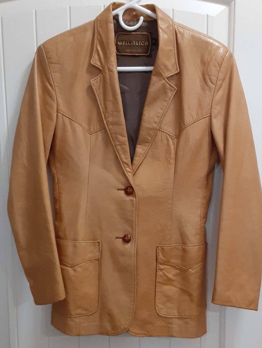 Vintage 70s Wellington Leathers Camel Brown Western Blazer Jacket Women's 8 USA